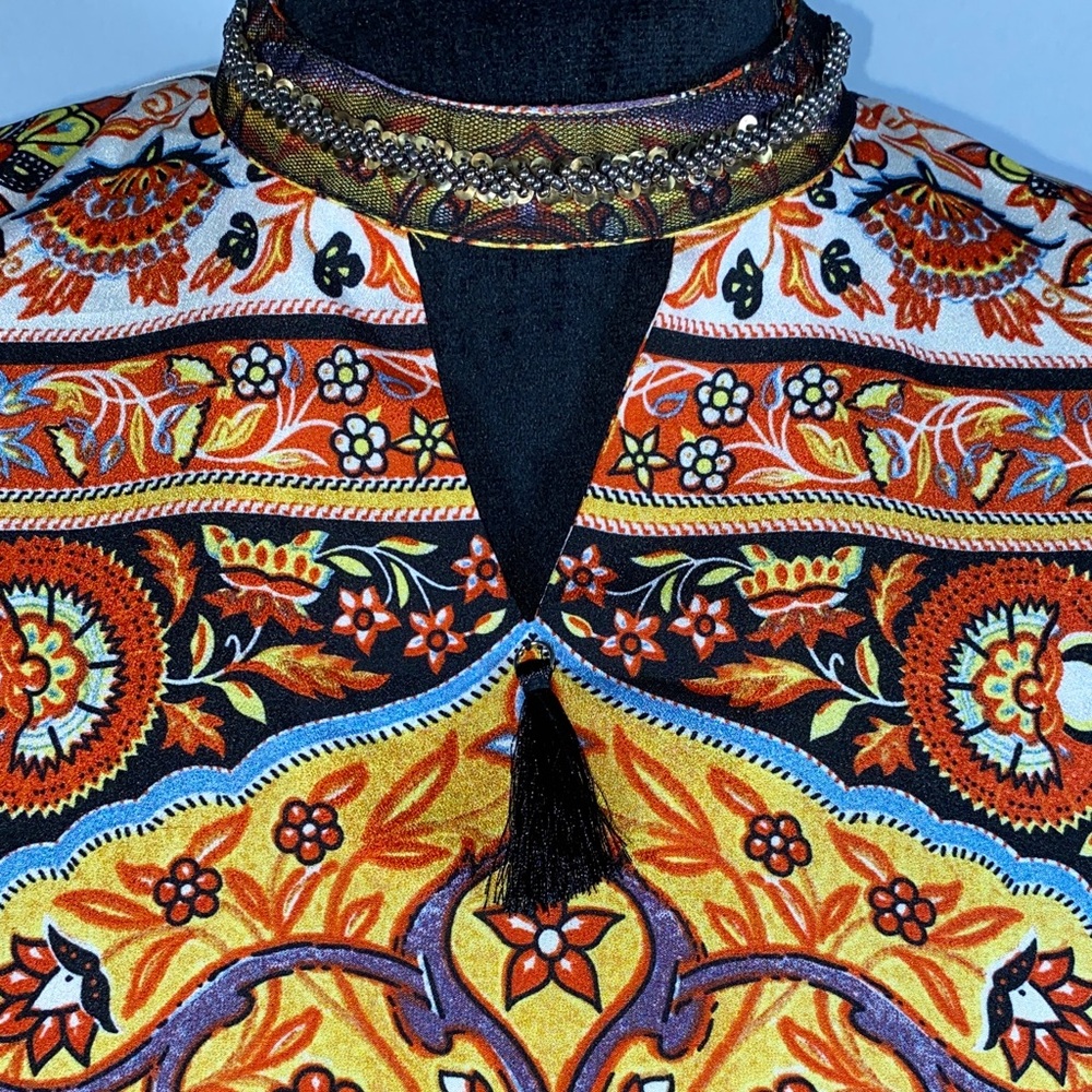 Misslook Yellow Mandala Print Beaded Neck Tunic Dress Kurta - Large - Picture 4 of 12